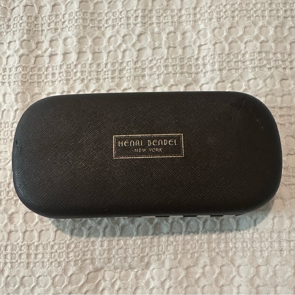 Henri Bendel Iconic Signature Brown and White Stripped Matte Eyewear Case